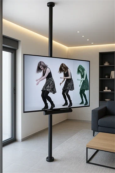 עמוד נירוסטה לטלוויזיה בגודל 40 עד 85 אינץ' רצפה/תקרה מדגם " דגל "